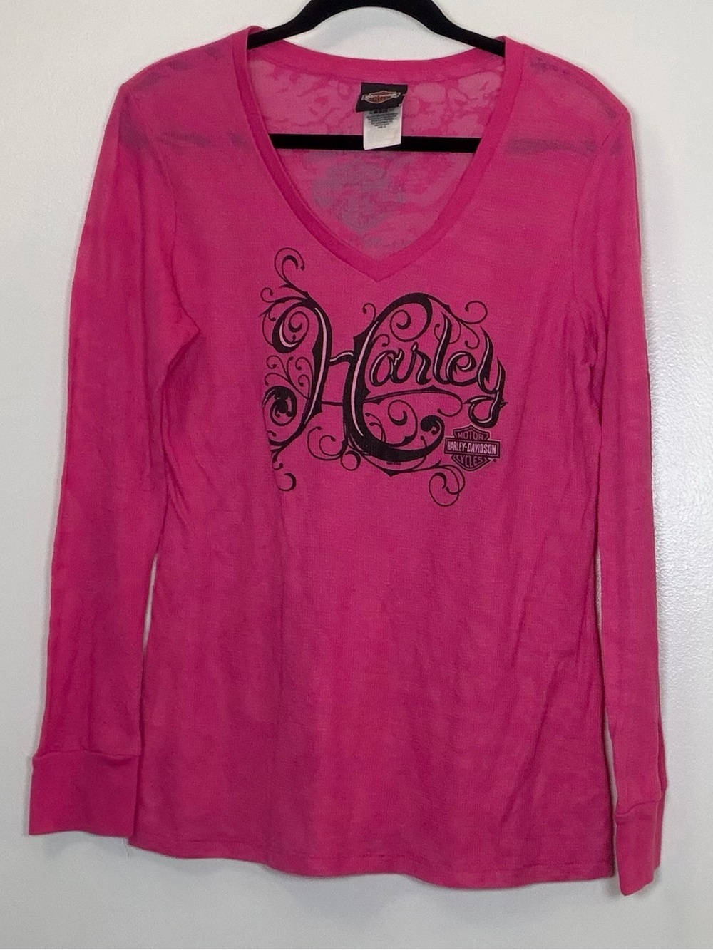 Harley-Davidson Hot Pink V-Neck Long Sleeve Tee